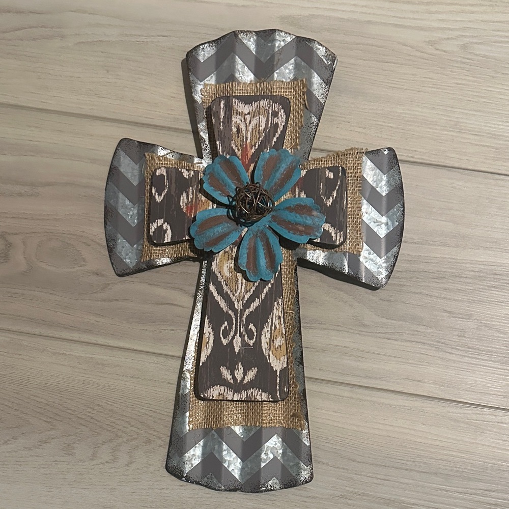 Decorative Cross with Teal Flower
